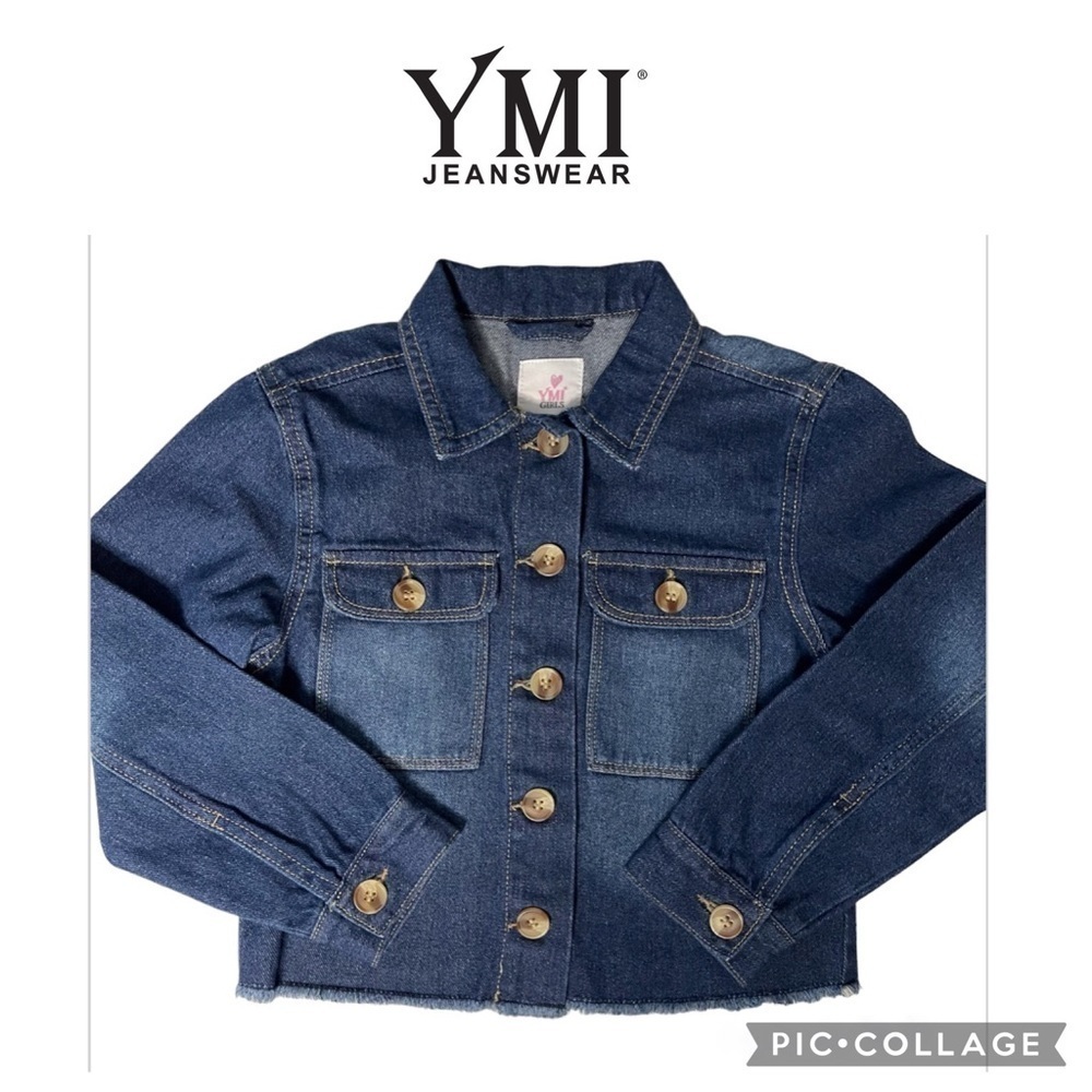 YMI jeans girls raw hem blue denim jacket size S NWT